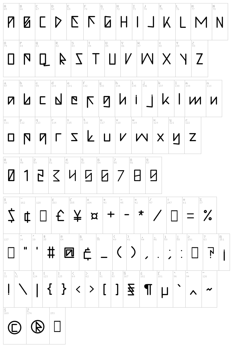 I Love Arrow font map